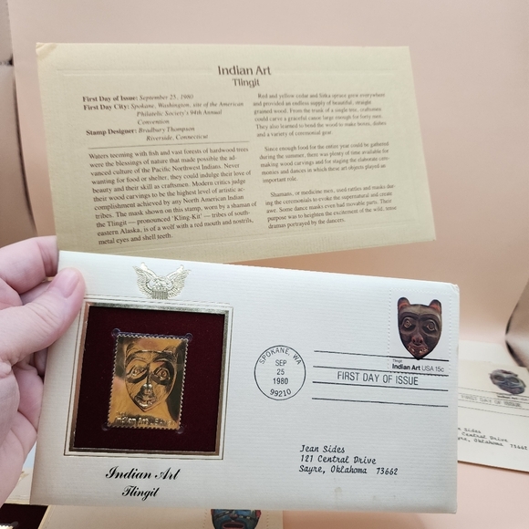 4 Indian Art Stamps Gold Replica First Day of Issue - Picture 2 of 4